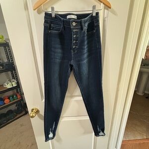 KanCan button fly dark wash skinny ankle jeans.  Size 27